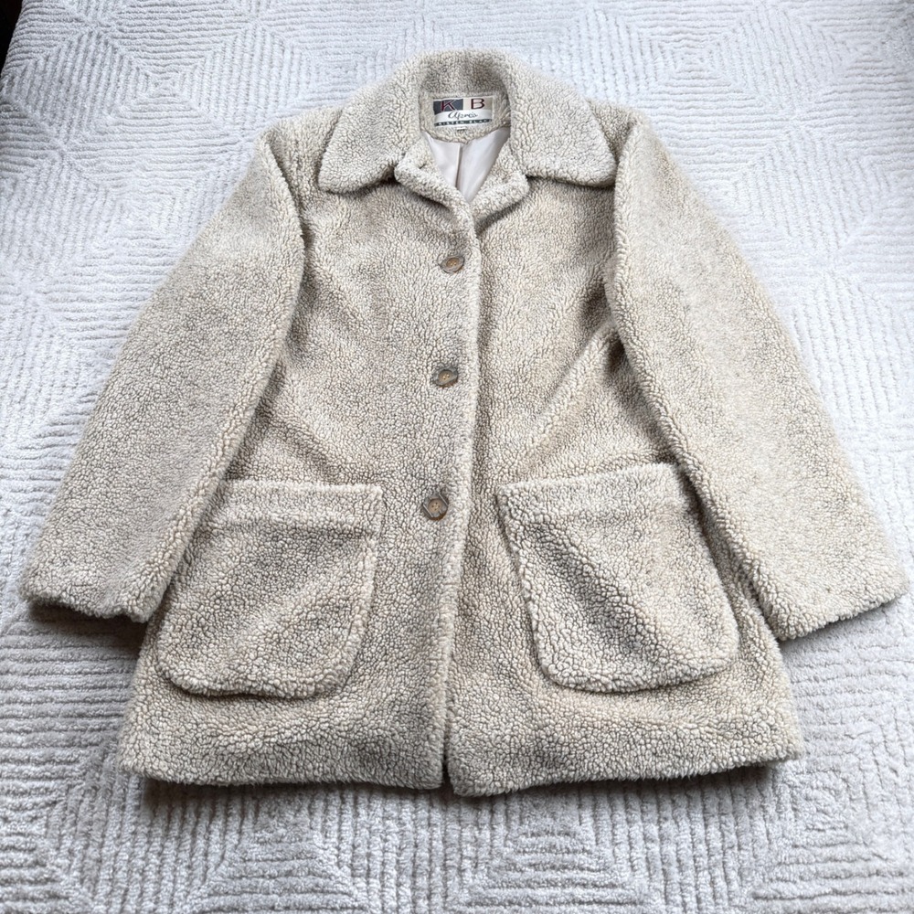 Kristen Blake Apres Teddy Jacket Women S Cream Coat Vintage 90s Cabin Ski Winter